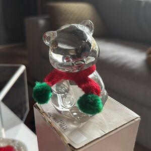 Fenton December Holiday Crystal Bear Figurine with Red Scarf